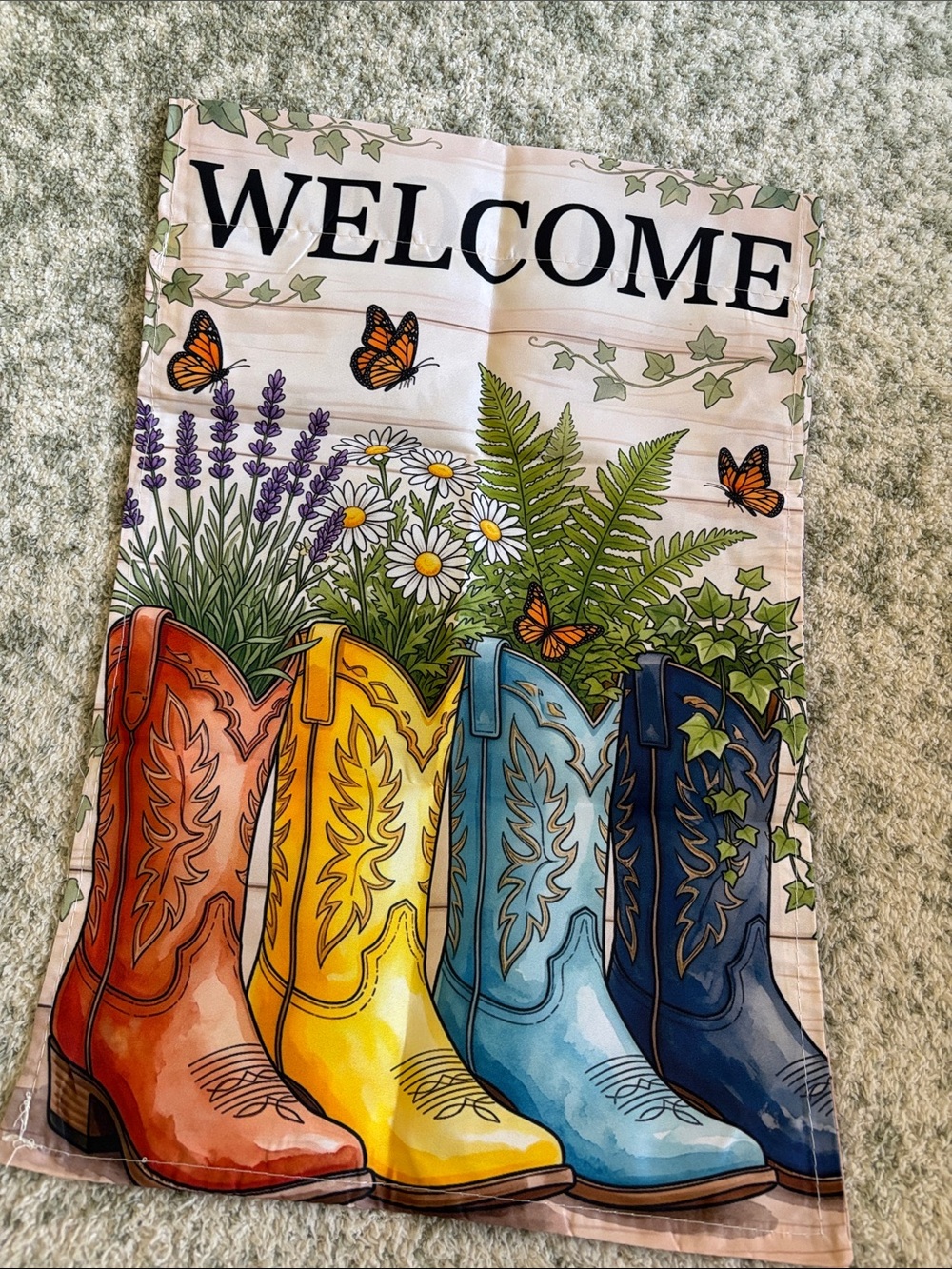 Welcome Western Santa Fe Multicolor Cowboy Boots Sm Garden Flag NWT 11.5x17.75” - Picture 12 of 16